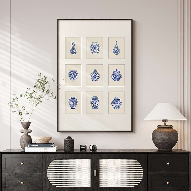 青花瓷·瓶安》法式现代中国风客厅装饰画新中式餐厅玄关花瓶挂画图片