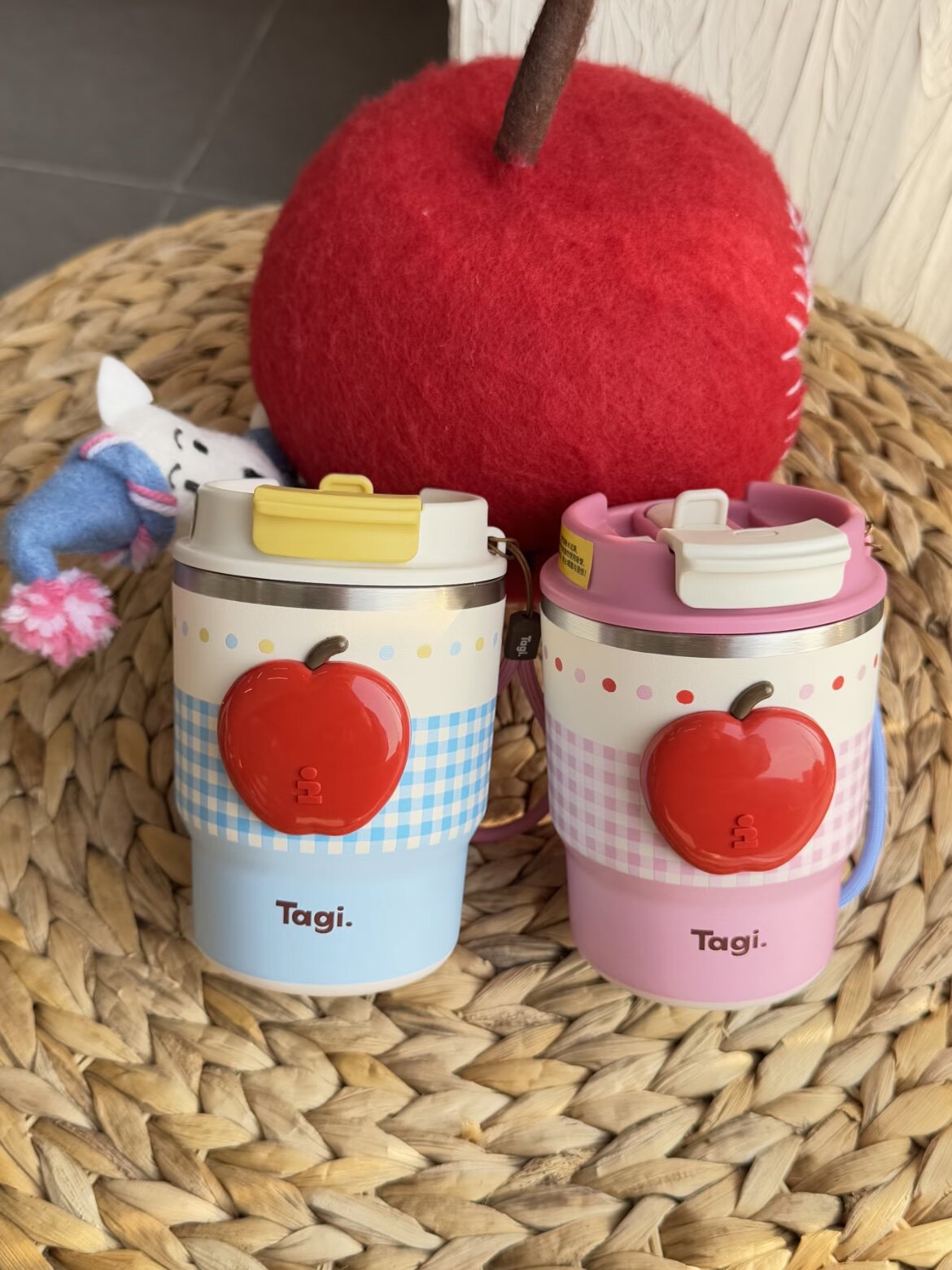 Tagi.想象苹果双饮吸管杯便携手拎不锈钢水杯高颜值保温杯咖啡杯