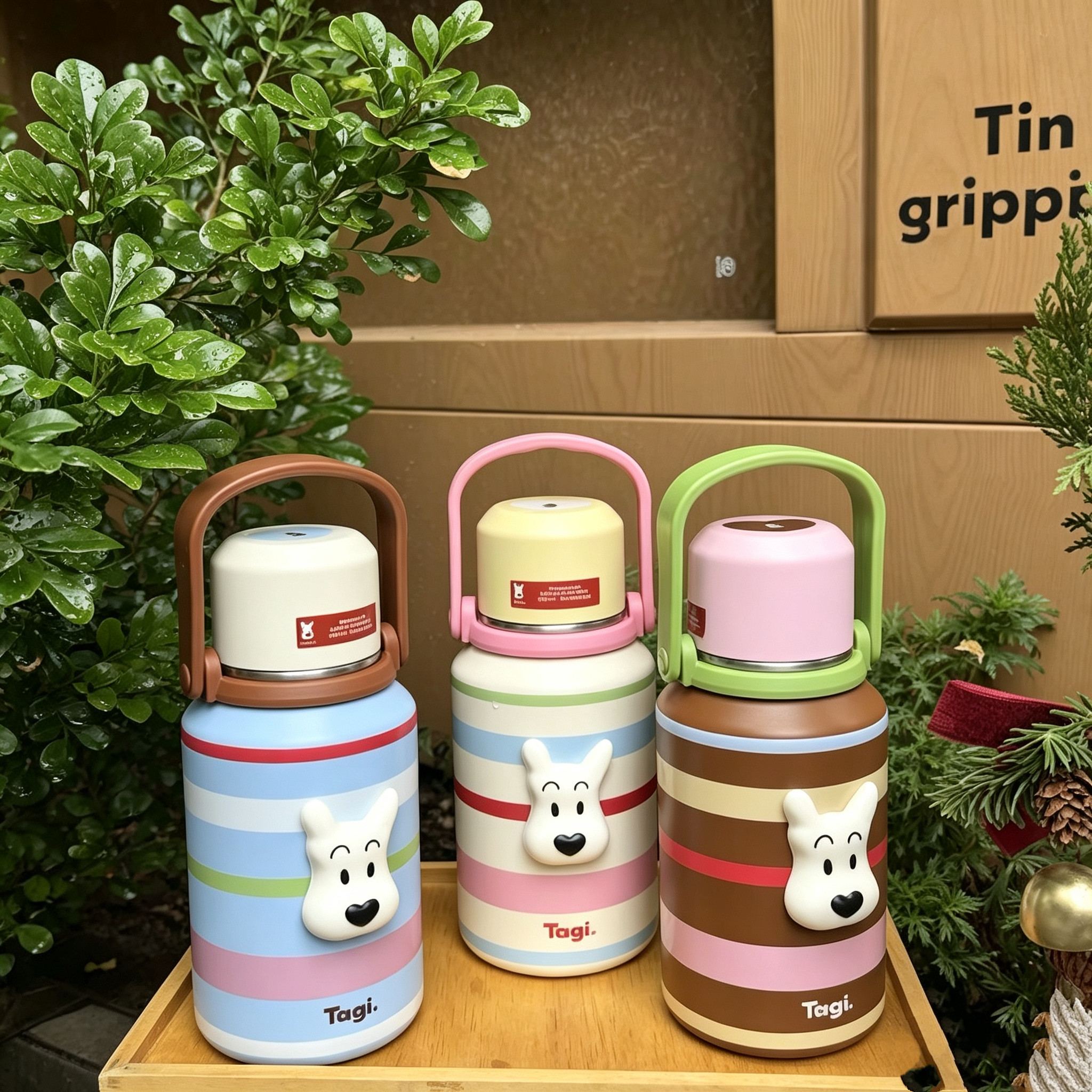 Tagi. 《哈哈》haha彩色条纹爱心大容量水杯便携带盖可手提保温杯