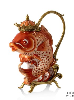 茱莉安法式奢华陶瓷彩绘艺术橙色锦鲤造型装饰别墅工艺品