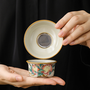 汝窑兔桃茶茶漏组陶瓷茶叶单独过网定制茶具