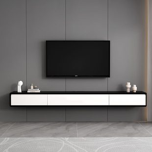 意悬挂风灰色悬浮实木电视柜式 空后现代壁挂式 一体挂墙悬轻奢极窄