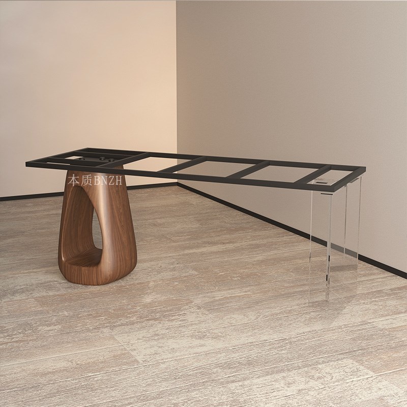 意式轻奢实木木墩桌脚支架大理石岩板餐桌大板茶桌桌腿底座亚克力