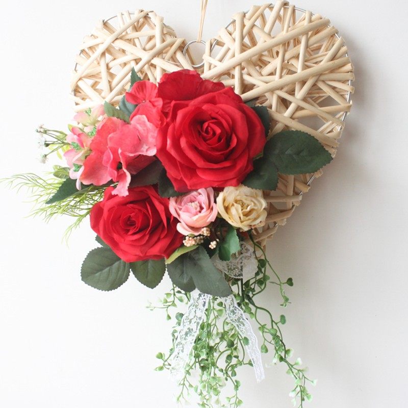 仿真装藤条藤圈爱心形房门饰结婚房婚礼装饰壁饰家居装饰