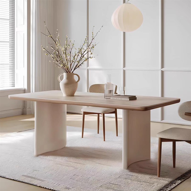 北欧轻奢岩板餐桌现代简约法式奶油风家用小户型饭桌长方形洽谈桌