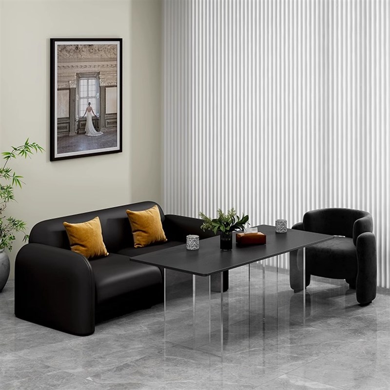 影楼选片洽谈桌椅美容院接待沙发医美洽谈桌工作室黑色卡座休闲区