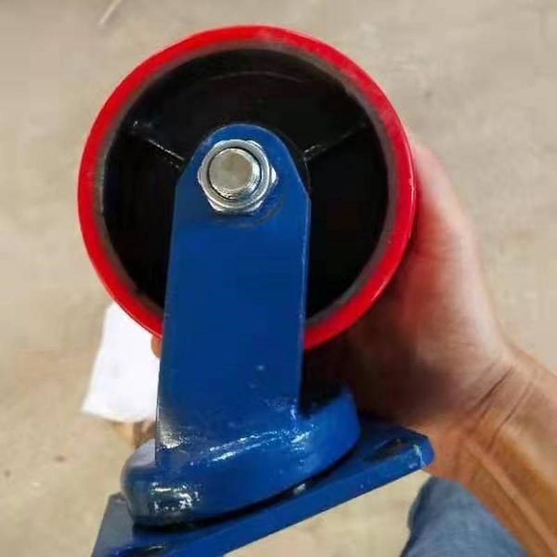 厂家直供8寸万向带双刹车pu聚氨酯枣红色工业手推车56寸定向脚轮