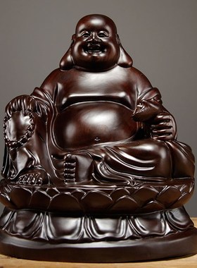 黑檀木雕布袋弥勒佛像摆件实木质坐式笑佛红木家居客厅装饰工艺品
