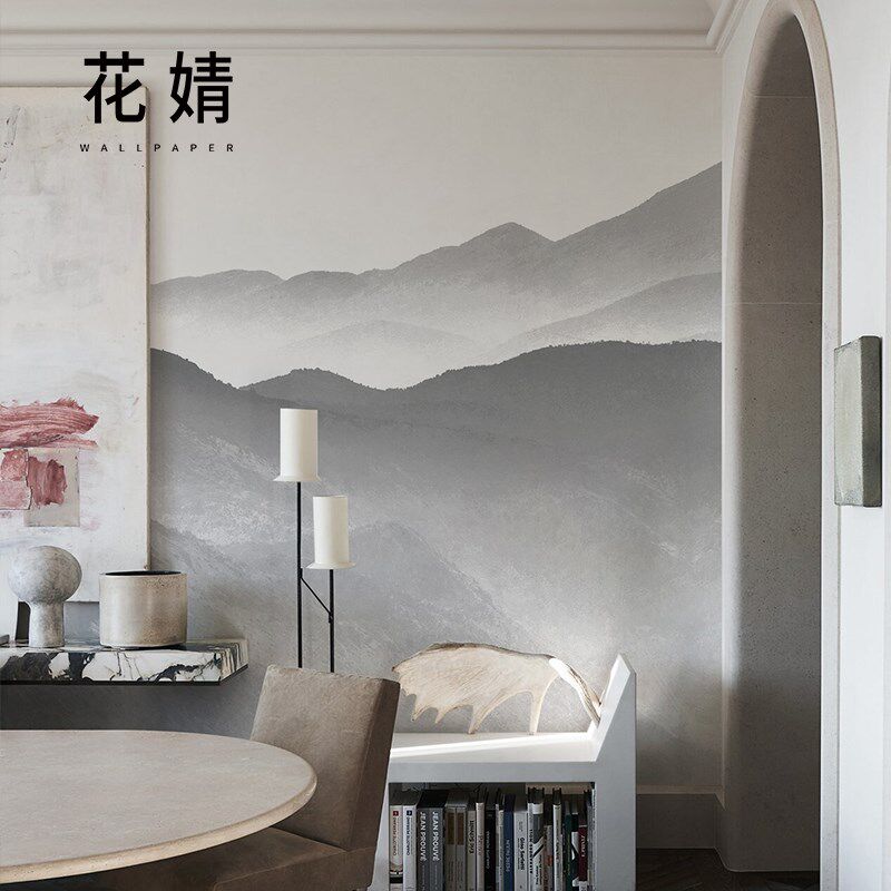 雾山电视背景墙纺布墙墙布缝酒店壁端壁画