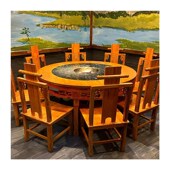 实木火锅桌 电磁炉无烟一体火锅桌椅组工厂 商用大理石串串香圆桌