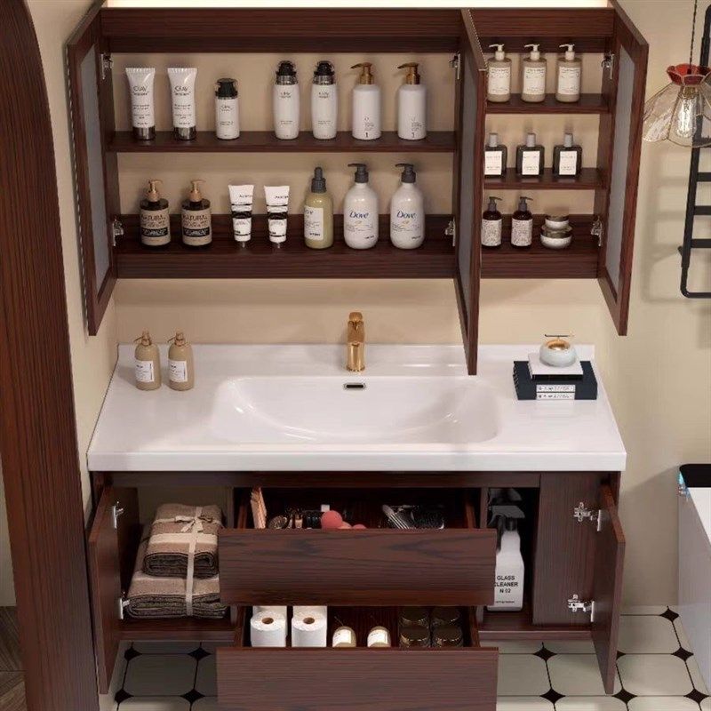 新红橡木浴室柜陶瓷一体盆岩板无缝洗手台智能吊柜,家装主材,浴室柜组合,淘宝优惠券,粉丝福利购,淘宝优惠卷
