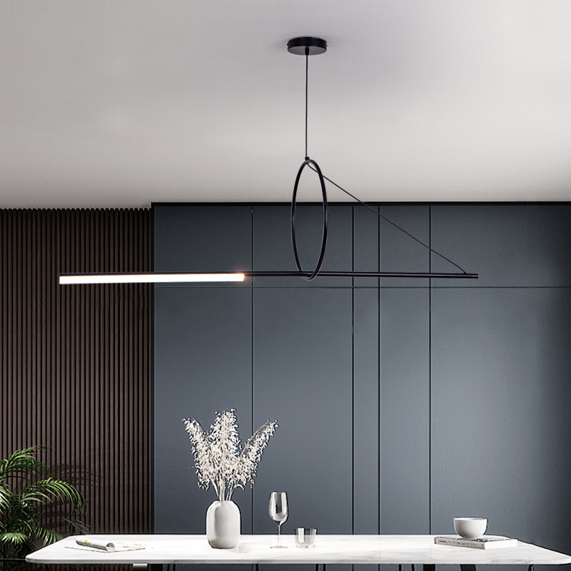 极创意LED几何线条造型设计师餐厅吧台办公桌长条形吊灯