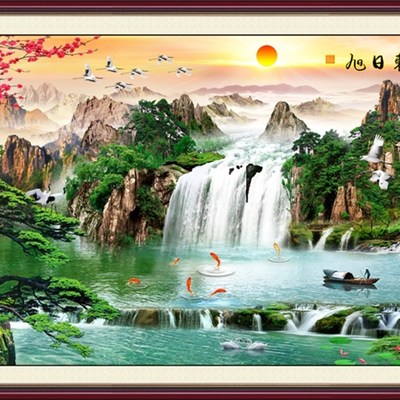 装饰画墙画山水风景靠山画沙发电视背景墙壁画玄关招财自粘贴画