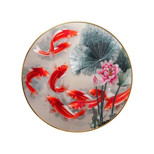 饰画玄关书房客厅圆形带框成品刺绣挂画 手工苏绣年年余新装