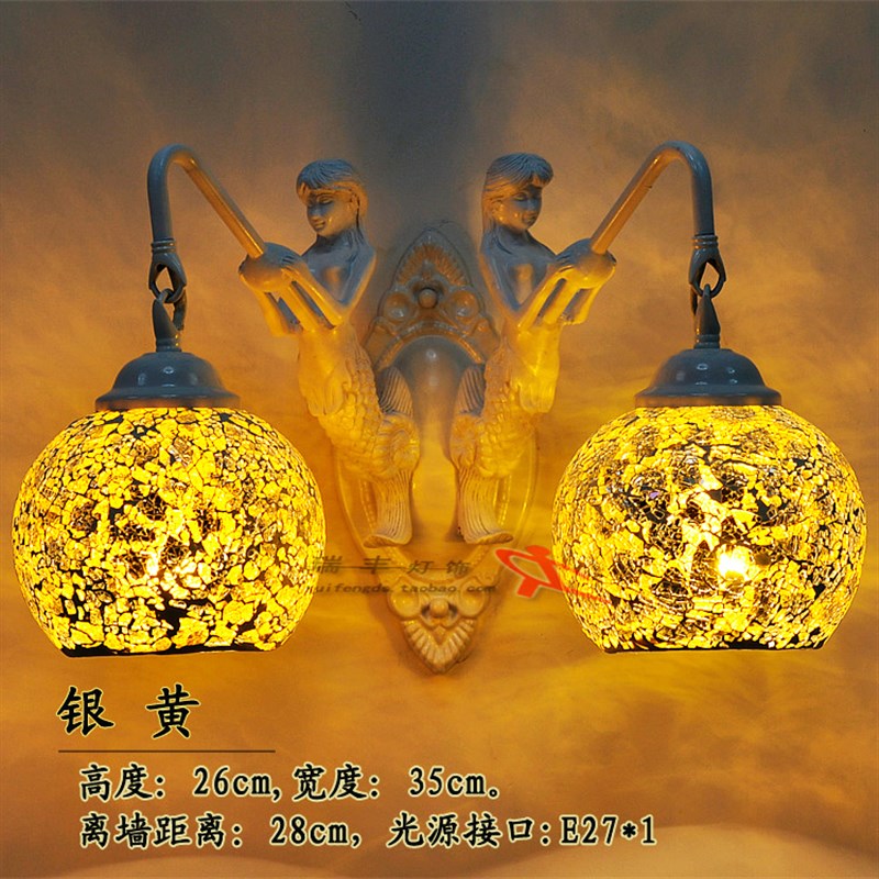 欧式头白色美鱼壁灯现代镜前灯个性田园地中海卧室床头灯