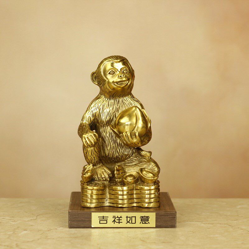 久鉴 铜猴吉祥物 十二生肖寿桃猴金属猴工艺品礼品