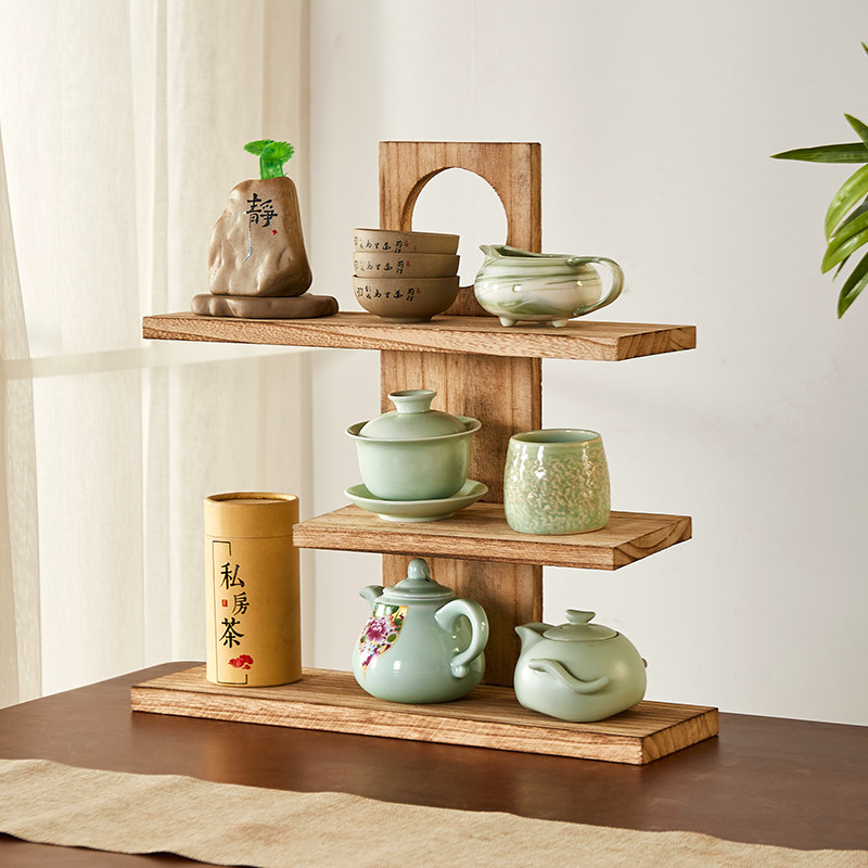 博古架实木现代茶具茶架紫砂壶架子多宝阁置物展示架