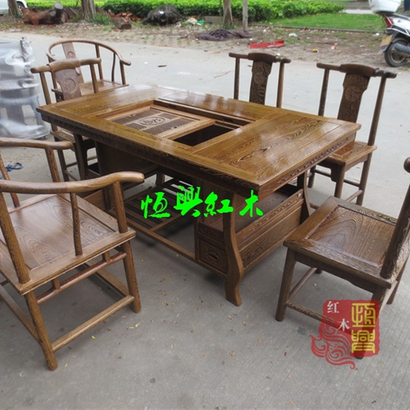 鸡翅木宝瓶茶桌战国将军茶台椅实木元宝功夫泡茶桌子茶几