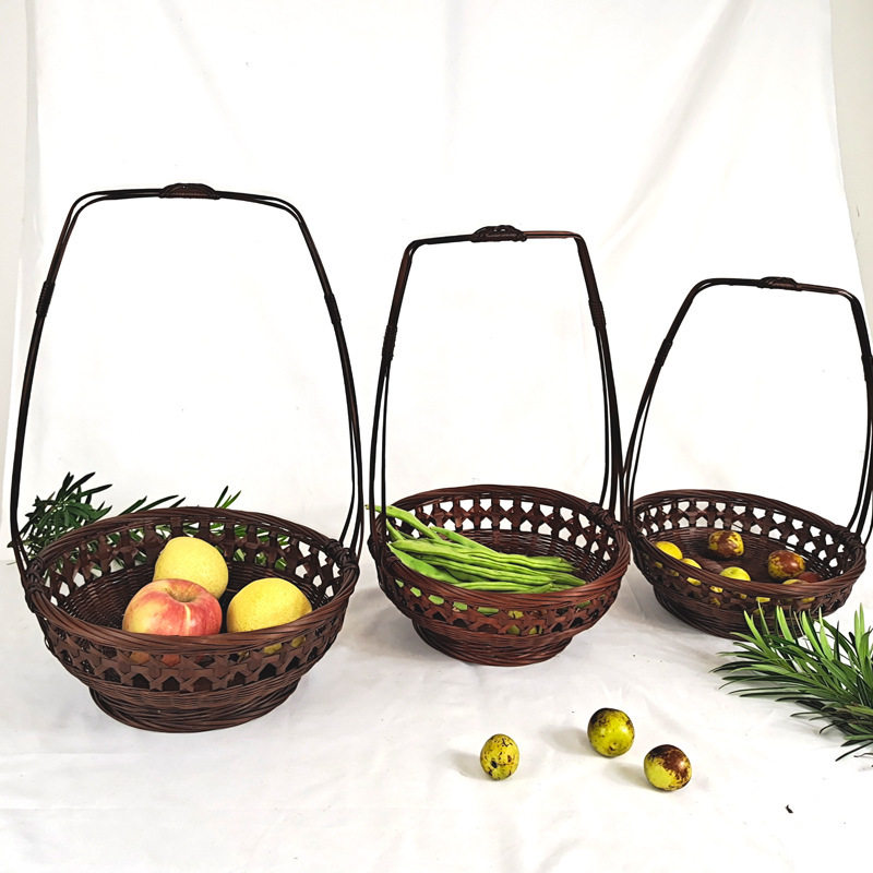 竹编篮子采摘篮竹制品手工元宝篮草莓篮菜篮子工艺品