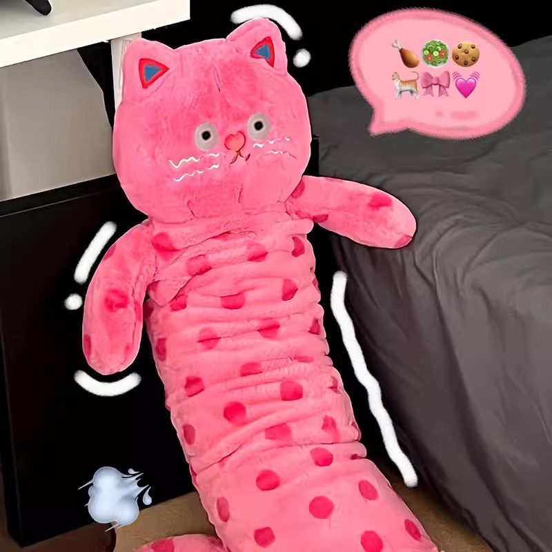 粉色波点猫玩偶夹腿睡觉抱丑萌爱毛绒公仔长条抱枕靠枕靠背