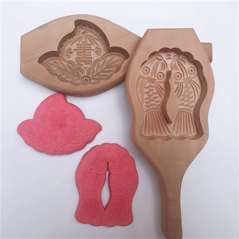 精品手工雕刻鱼馒桃酥糕点南瓜饼绿豆糕木质面点烘焙模具