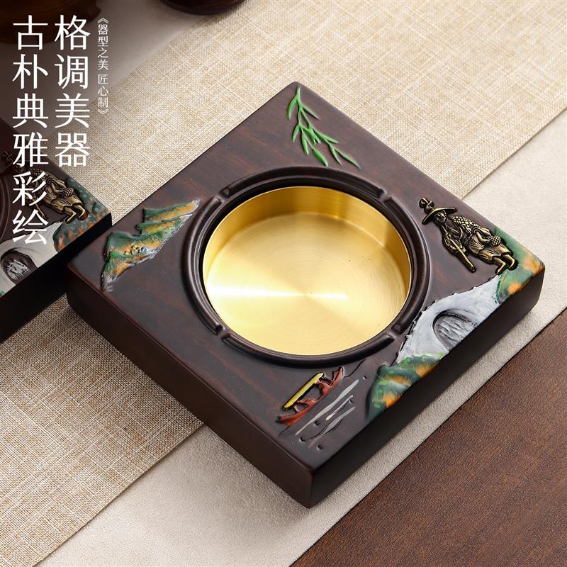 实木烟灰缸带盖子防风烟灰缸创意性潮流客厅大号复古