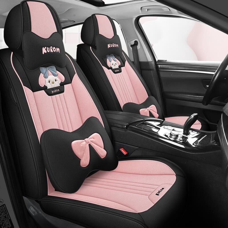 汽车座四季通用棉麻卡通夏季座椅全包亚麻坐垫冰丝座垫布艺女