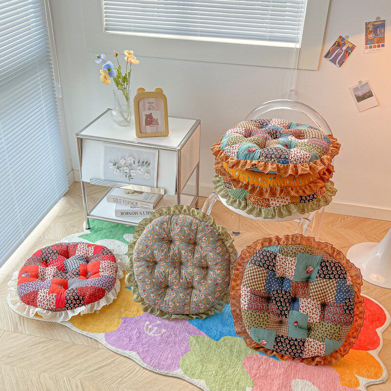 棉麻边坐垫榻榻地上蒲团垫圆形垫韩式复古小碎座垫