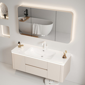 陶瓷一体盆浴室柜奶油风卫生橡木洗脸盆柜洗漱台洗手台盆柜