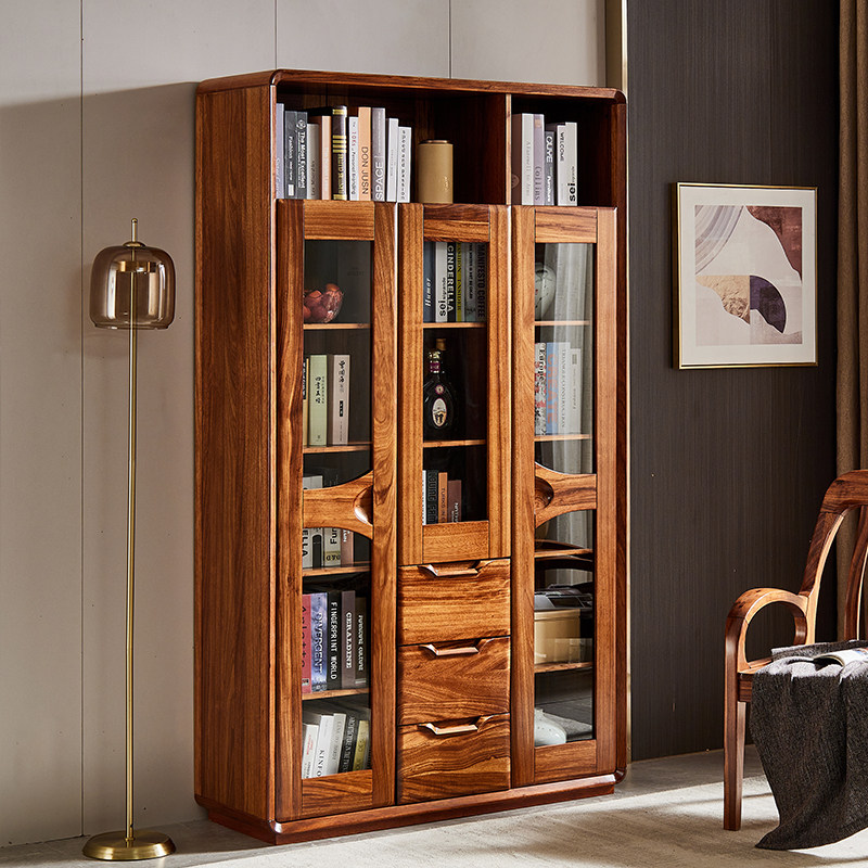 乌金木书柜全实木家具书房展示柜门书柜现代新两门