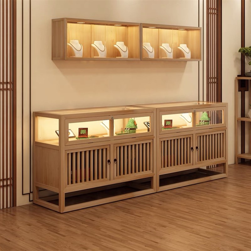 新实木珠宝展示柜展柜玉器首饰精品货架陈列柜中岛台壁柜