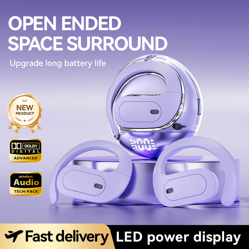 Ai智能翻译 OWS蓝牙耳机挂耳式数显运动款数显APP互译语言跨境爆