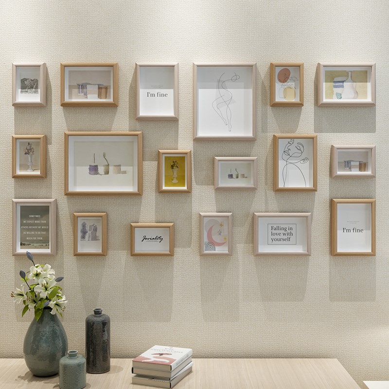 婚纱照相框挂墙免打孔高级感画框定制打印相册框实木质照片墙装饰