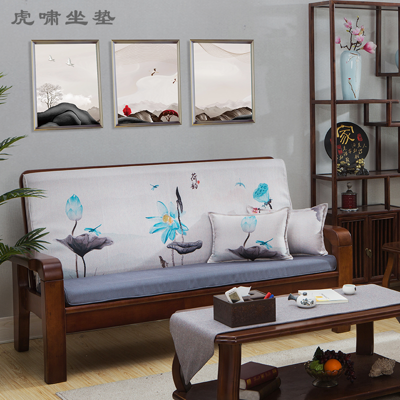 虎啸老式木沙发坐垫带靠背连体三人沙发垫子联邦椅中式实木沙发垫