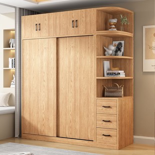 推拉门家用卧室实木出租房用现代经济型儿童衣橱柜子