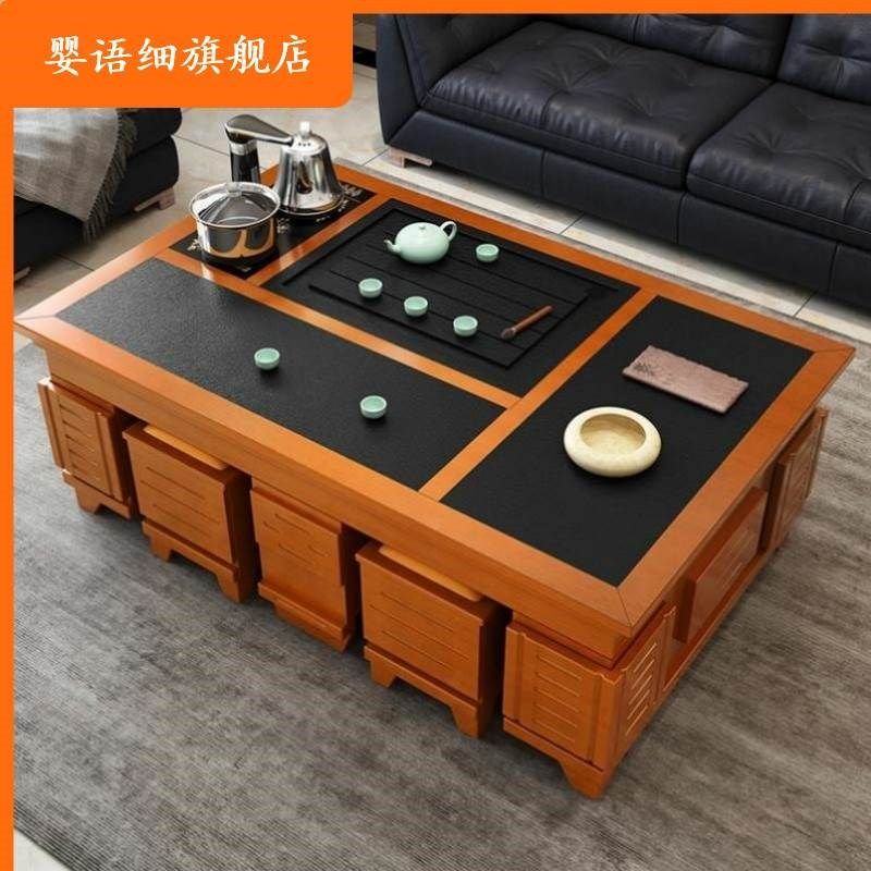 火烧石茶几实木小客厅办公室茶道功夫泡茶桌椅一体,住宅家具,茶几,淘宝优惠券,粉丝福利购,淘宝优惠卷