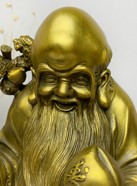 老寿星铜像 南先翁像黄铜福禄寿像站龟寿星客厅工艺品