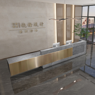 端公司酒店岩板前台接待台定制大理石传媒公司足浴店吧台收银台