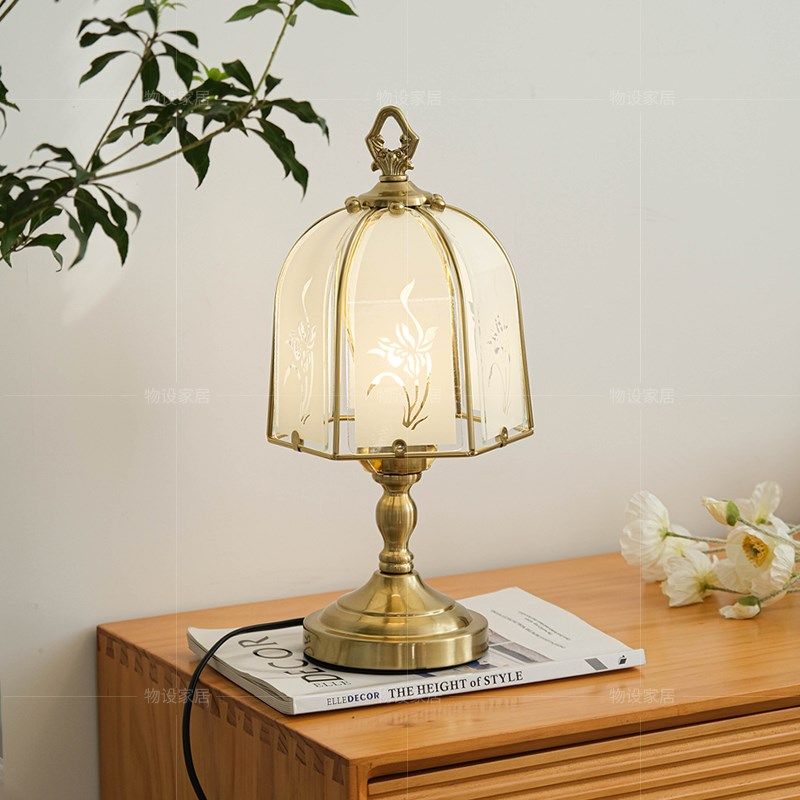 法式复古装饰台灯书房卧室玻璃床头灯奶油风兰级感氛围灯