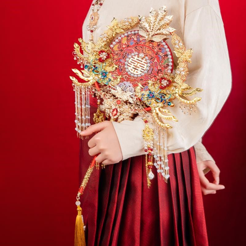 面团扇重工成品新娘出嫁级感手工di材料包婚礼绝美喜扇,家居饰品,工艺扇/团扇/喜扇/折扇,淘宝优惠券,粉丝福利购,淘宝优惠卷