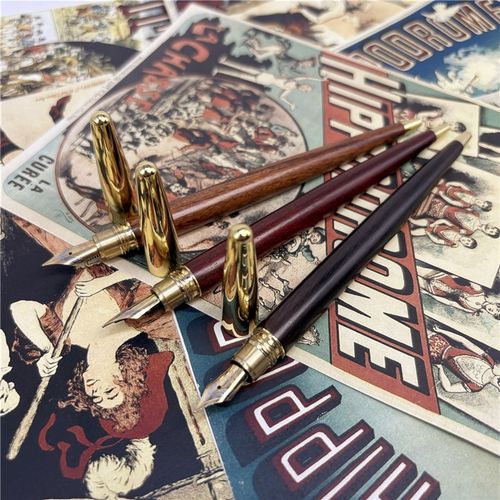 cm实木in风金属长杆无笔夹式檀木花梨木书写绘画F钢尖钢笔