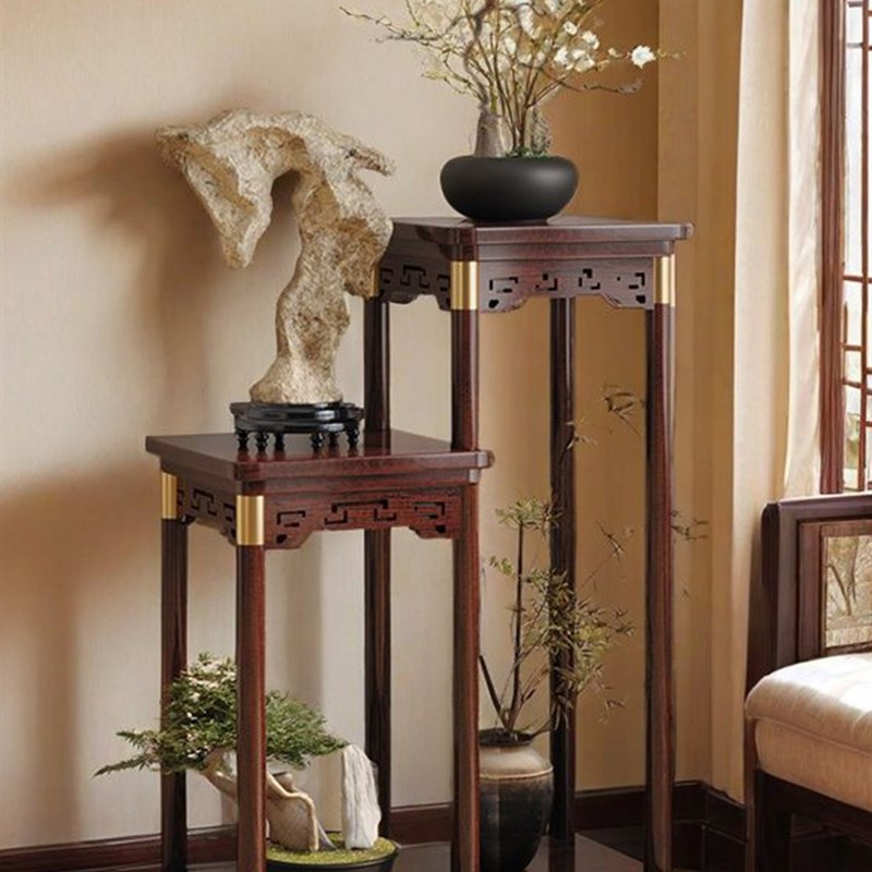 花架客厅落地式复古中式花架实木多层室内客厅绿色植物花盆架储藏