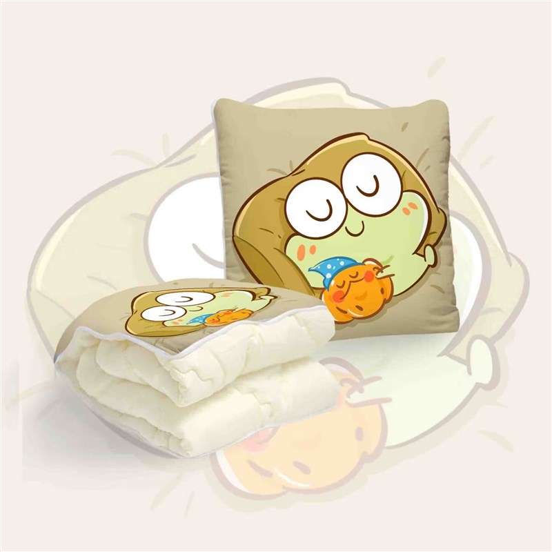 呱呱鹅宝睡大觉抱枕被必易两用卡通仿棉麻靠垫保暖办公室抱枕毯