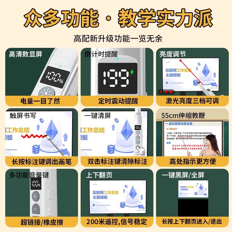 翻页笔教师用多功能翻页伸缩触屏笔上课教学ppt遥控激光笔一体机