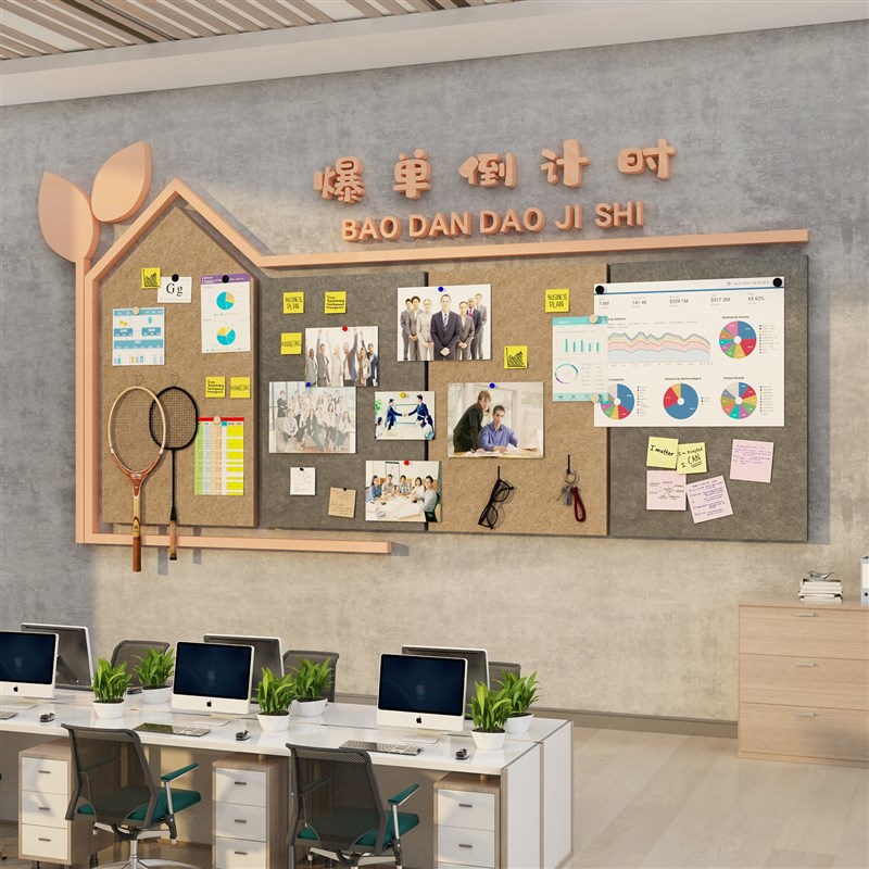毛毡贴公告栏电商司企业文化办室墙面装饰荣誉照片销售业绩