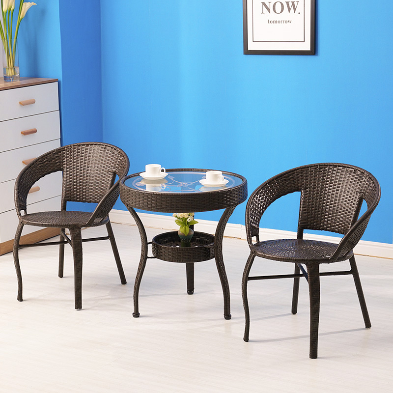 现代阳台桌椅藤椅三件小圆桌迷你靠背椅防腾椅茶桌椅子