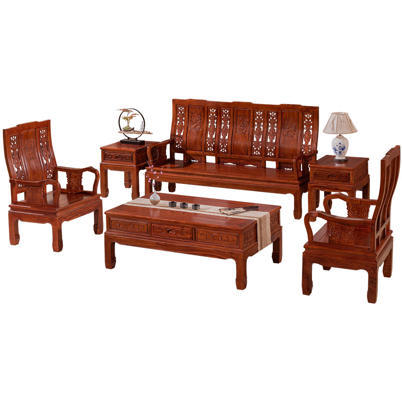 红木沙发刺猬紫檀实木中式茶几组合花梨木小户型客厅家具整装简约