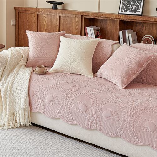 藕粉色沙发垫现代复古毛绒沙发罩新款防滑坐垫子盖布巾