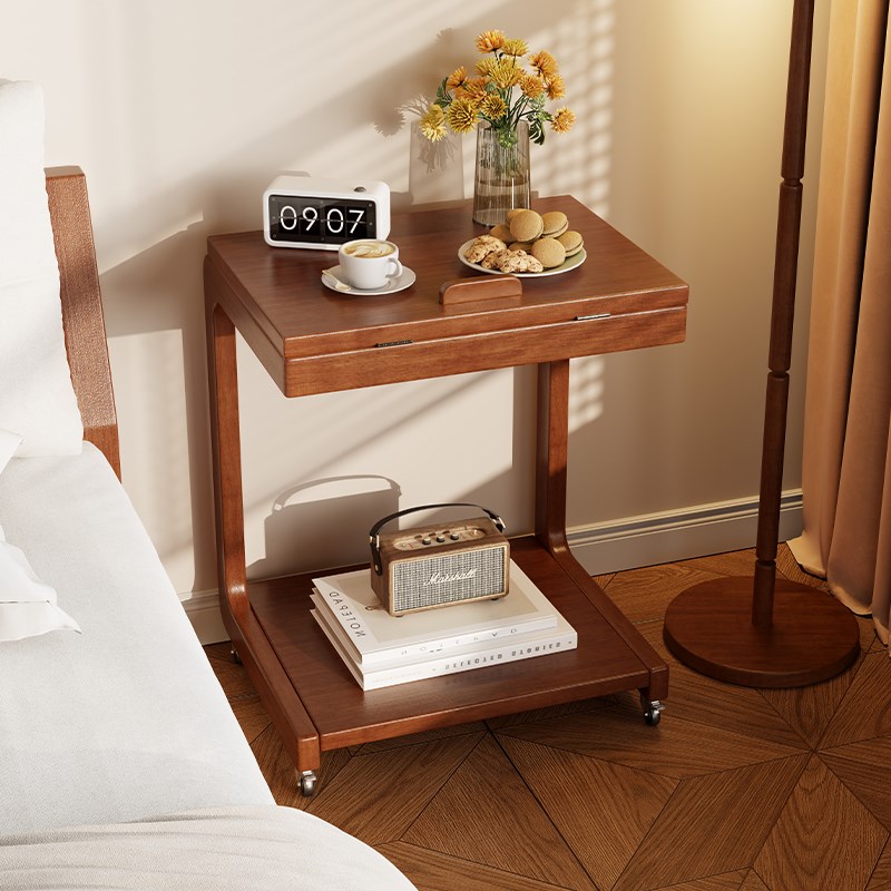 床边桌可移动电脑桌带轮实木床头置物桌倾斜桌沙发边几儿童学习桌