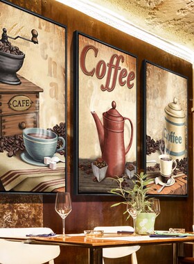 咖啡厅饰画西壁画奶茶饮品画网咖墙画性复古怀旧创意壁画